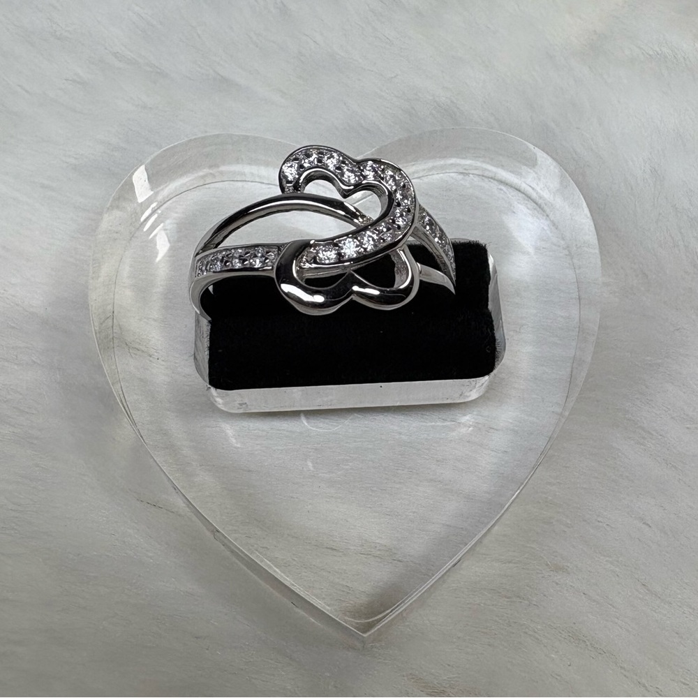 925 Sterling Silver Double Heart CZ Ring